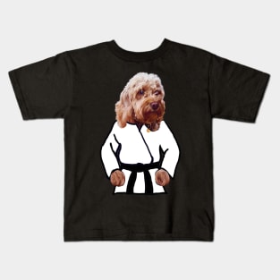 Kong fu Cava - Karate - martial arts Cavapoo Cavoodle puppy dog  - cavalier king charles spaniel poodle, puppy love Kids T-Shirt